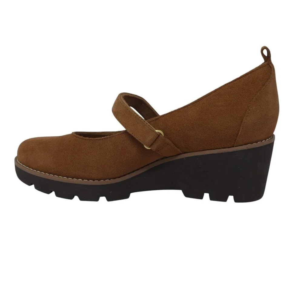 Vionic Alma Brown Suede Wedge Heel Mary Jane Shoes Womens 8.5 Wide